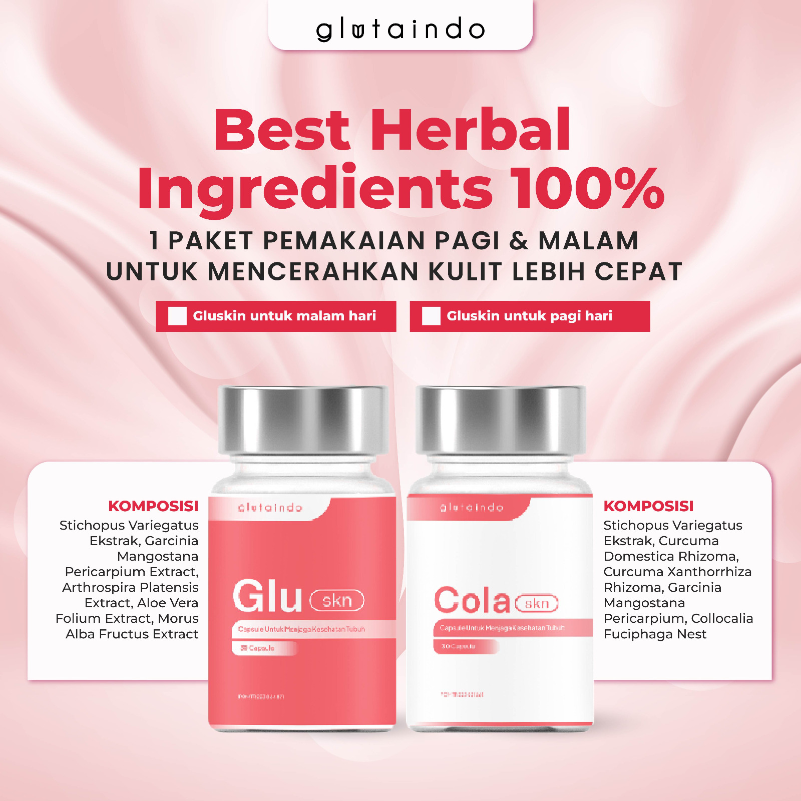 Glutaindo Glu Skn Cola Skn Suplemen Pemutih Herbal Sarang Burung Walet BPOM